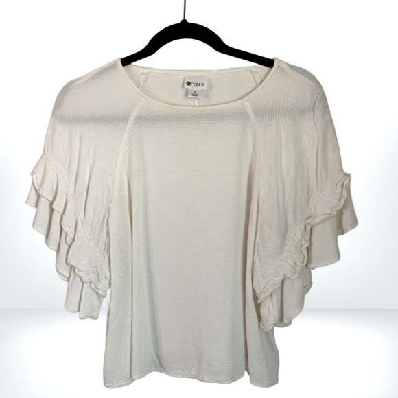 STYLUS Tops - Stylus Short Sleeve Ruffle Ivory Blouse, size M